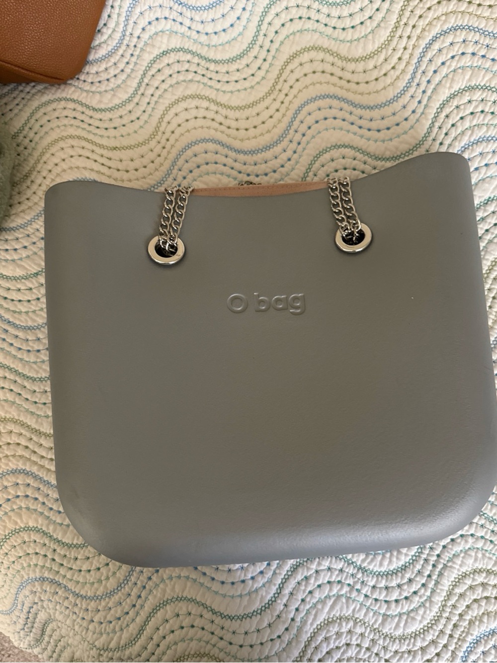 O bag Grey Shoulder Tote with Silver Chain Handles
